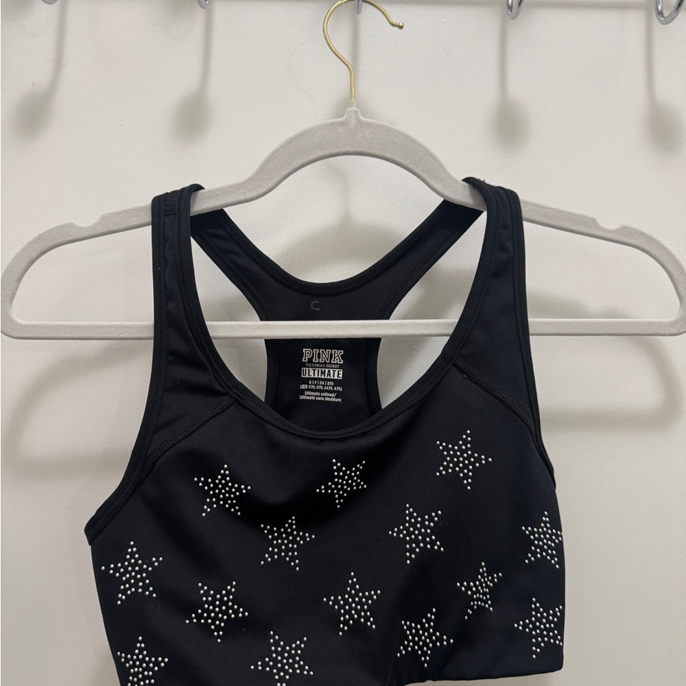 PINK Victoria's Secret Black Star-Studded Sports Bra